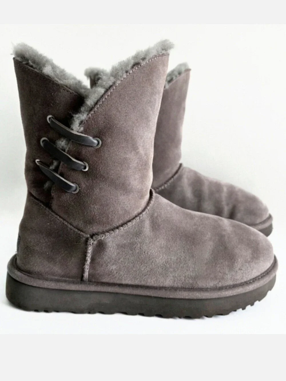 UGG Constantine Low Calf Shearling  & Leather Boots W/ Laced Side, Gray, Size 9